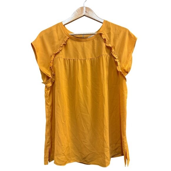 Loft Outlet Womens Mustard Ruffle Sleeve Blouse Size L - Picture 1 of 7
